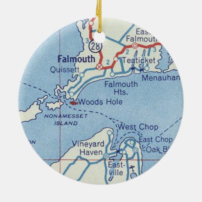 Falmouth MA Vintage Map Ceramic Ornament (Back)