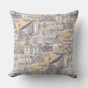 Falmouth toile mulberry sand cushion