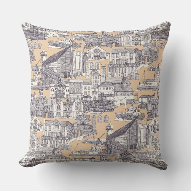 Falmouth toile mulberry sand cushion (Front)