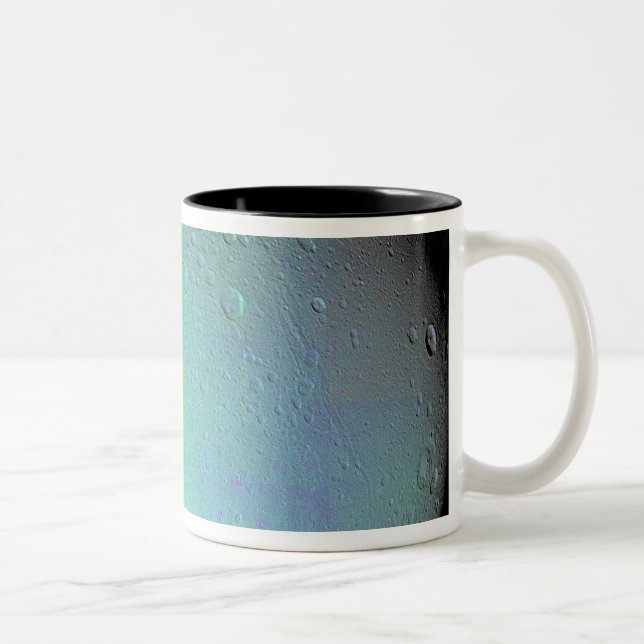 False colour view of Saturn's moon Dione Two-Tone Coffee Mug (Right)