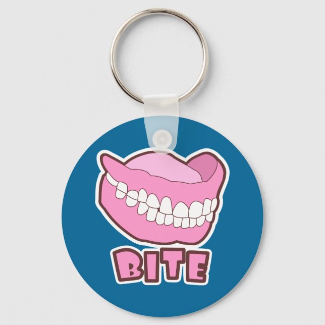 False Teeth Dentures Bite Key Ring (Front)