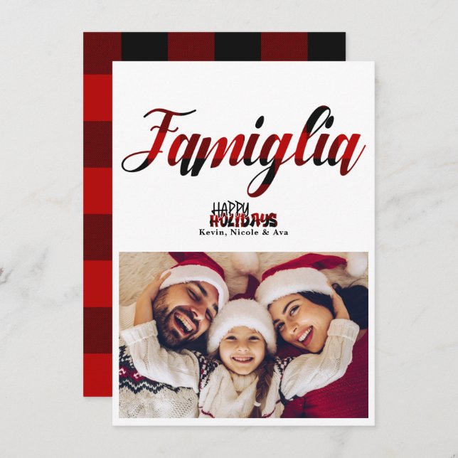 Famiglia Cool Plaid Christmas Holiday Photo Card (Front/Back)