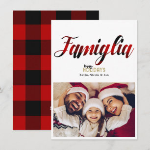 Famiglia Red Plaid Christmas Holiday Photo Card