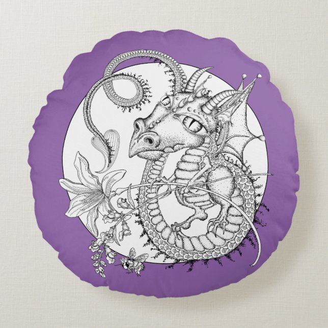 Familiar Dragon: DIY Colouring by Sonja A.S. Round Cushion (Front)