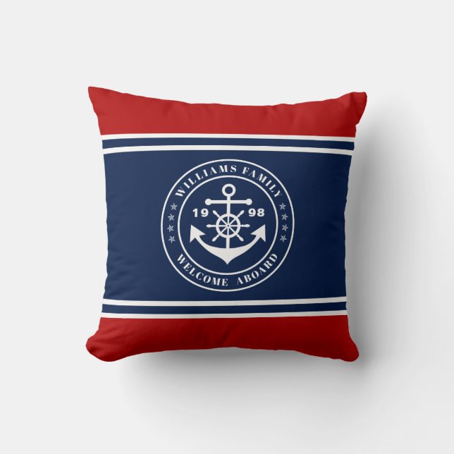 Familiy Anchor Badge Nautical Cushion (Front)