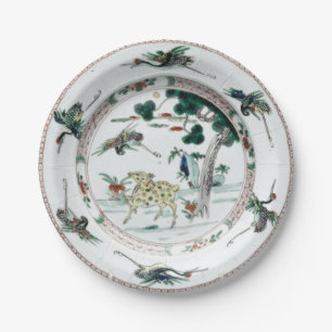 Famille verte porcelain chinoiserie crane deer paper plate