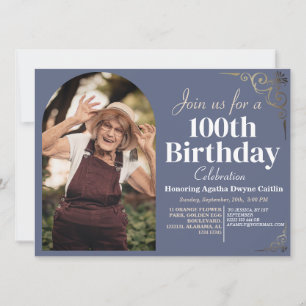 Family 100th Birthday Party Simple Elegant Photo Invitation