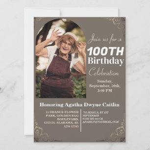 Family 100th Birthday Party Simple Elegant Photo Invitation