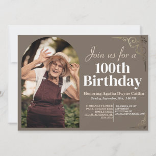 Family 100th Birthday Party Simple Photo  Invitation