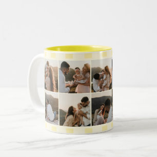 Family 10 Photo Yellow Stripes Two-Tone Coffee Mug