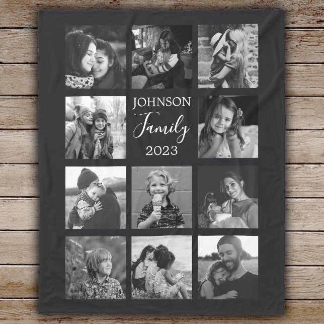 Family 11 Photo Collage Black Fleece Blanket (Creator Uploaded)
