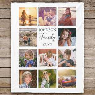 Family 11 Photo Collage Black Fleece Blanket