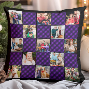 Family 13 Photo Collage Personalised Holiday Plaid Cushion