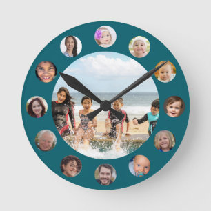 Family 13 Photo Collage Round Clock
