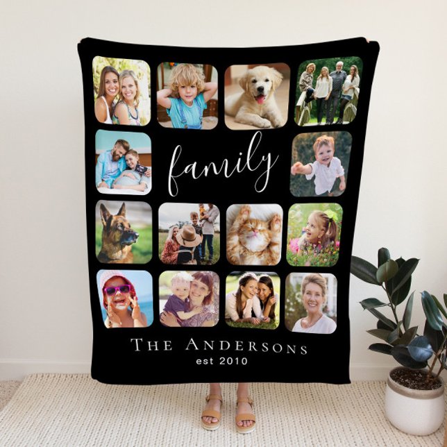 Family 14 Photo Collage Black Sherpa Blanket (Creator Uploaded)
