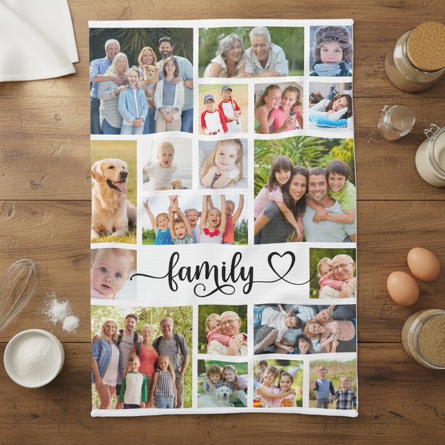Family 19 Photo Collage Custom Color Tea Towel (Creator Uploaded)