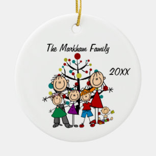 Family 2 Adults 4 Children Ceramic Ornament