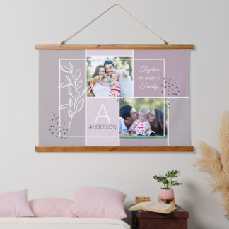 FAMILY 2 Photo Collage Script Modern Quote Hanging Tapestry