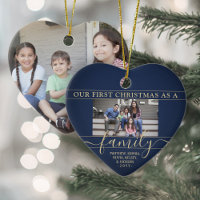 Family 2 Photo First Christmas Navy Blue and Gold