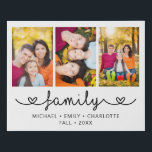 Family 3 Photo Template Personalised Script Faux C Faux Canvas Print<br><div class="desc">Family 3 Photo Template Personalised Script Faux Canvas Print features three of your favourite photos with the text "family" below in elegant calligraphy script and your names and date,  season or month below. Personalise by editing the text in the text box provided. Designed by ©Evco Studio www.zazzle.com/store/evcostudio</div>