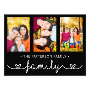 Family 3 Photo Template Personalised Script Print