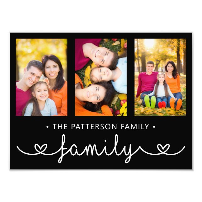 Family 3 Photo Template Personalised Script Print (Front)