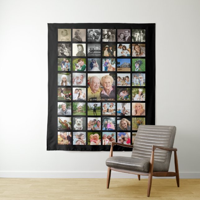 Family 45 Photo Collage Name Black Tapestry (In Situ)