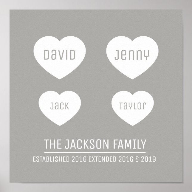 Family 4 hearts personalised timeline art poster (Front)