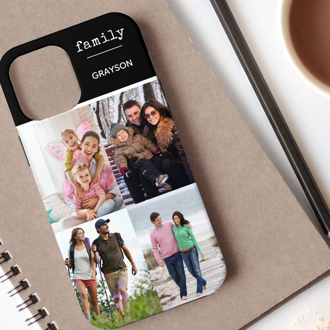 Family 4 Photo Collage Black Personalised Case-Mate iPhone Case (Creator Uploaded)