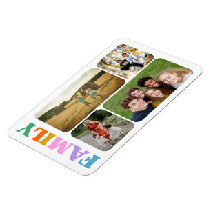 Family 4 photos collage modern colourful typograph magnet