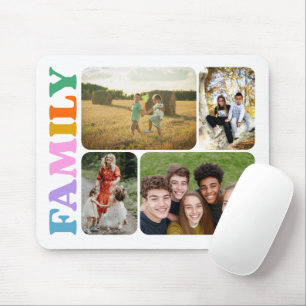 Family 4 photos collage modern colourful typograph mouse pad