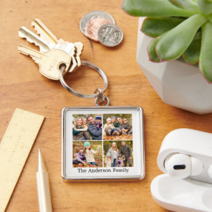 Family 4 Photos & Name Key Ring