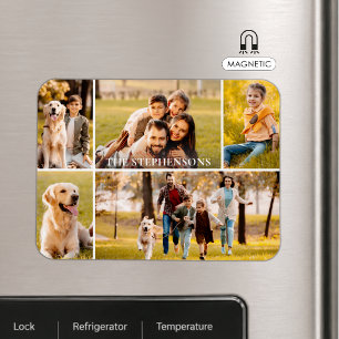 Family 5 Photo Collage Name Magnet