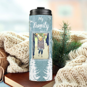 Family 5 Photo Collage & Text White Christmas  Thermal Tumbler