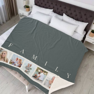 FAMILY 6 Photo Collage Modern Slate Grey Sherpa Blanket