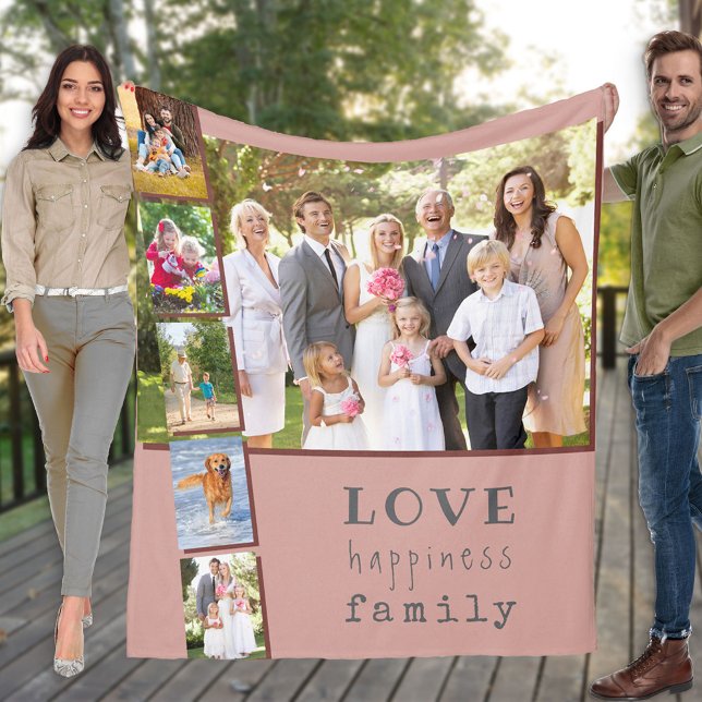 Family 6 Photo Collage Pink Fleece Blanket (Creator Uploaded)