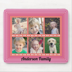 Family 6 Photo Collage Pink Mouse Pad