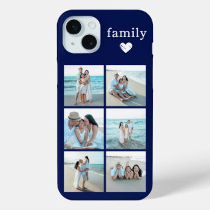 Family 6 Photo Navy Blue iPhone 15 Mini Case
