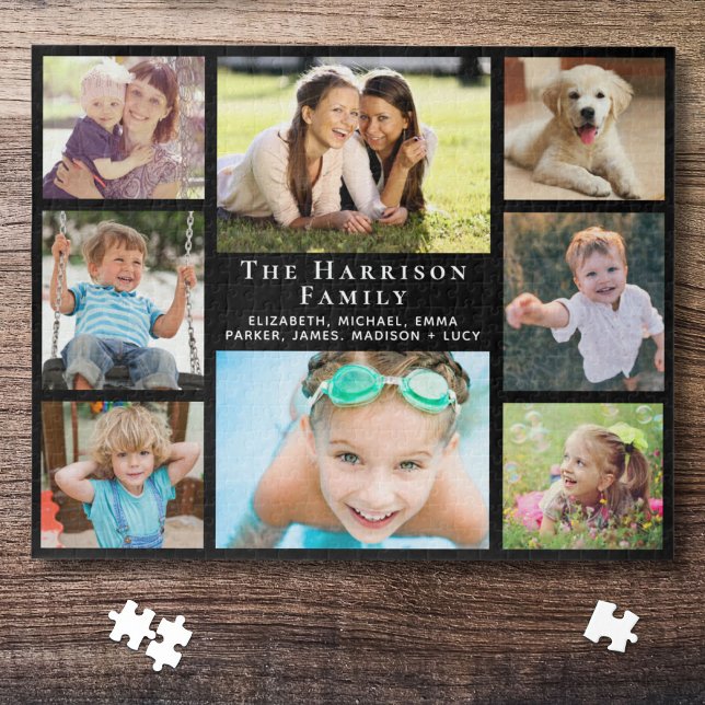 Family 8 Photo Collage Black Jigsaw Puzzle (Creator Uploaded)