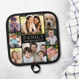 Family 8 Photo Collage Black Pot Holder