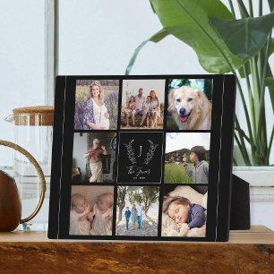 Family 8 photo collage monogram name personalised plaque