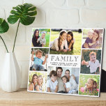 Family 8 Photo Collage Plaque<br><div class="desc">An elegant custom 8 photo collage plaque to display your favourite family pictures. Add eight photos of parents,  children,  grandparents,  other family members,  pets,  etc. Personalise "FAMILY, " written in the middle in open typography,  and add family names or other text in simple typography.</div>