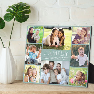 Family 8 Photo Collage Sage Green Plaque