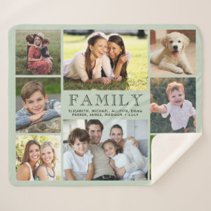 Family 8 Photo Collage Sage Green Sherpa Blanket
