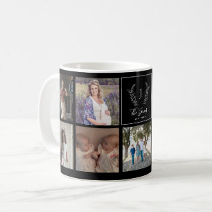 Family 9 photo collage monogram name personalised coffee mug