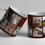 Family 9 photo collage monogram name personalised  coffee mug<br><div class="desc">Custom monogram and name with family established year 9 photo grid simple elegant dark red green plaid tartan keepsake custom photos coffee mug.         A thoughtful gift for Christmas,  family anniversary or Thanksgiving.</div>