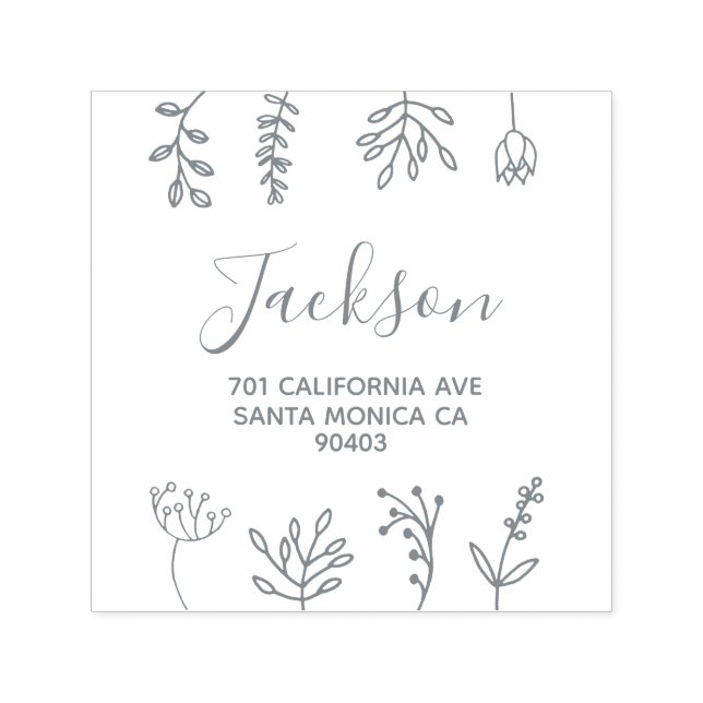 family address floral doodles self-inking stamp (Design)