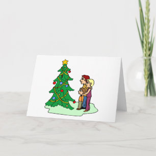 Family Admires Christmas Tree Holiday Card