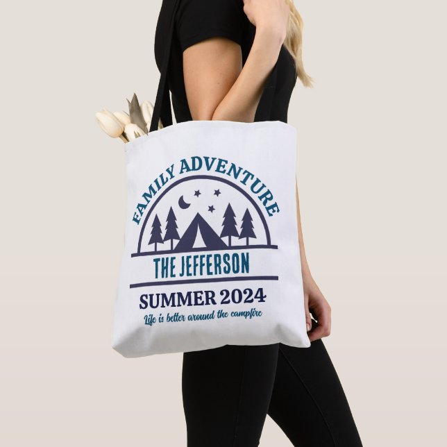 Family Adventure Camping Trip Personalised Name Tote Bag (Close Up)