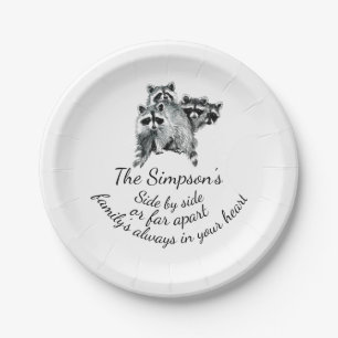 Family Always in Your Heart Quote Cute Raccoons Paper Plate